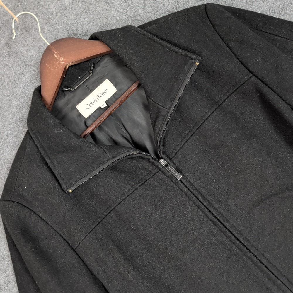 Calvin Klein Womens Black Wool Blend Full Zip Coat Jacket Size 10 RN 54163